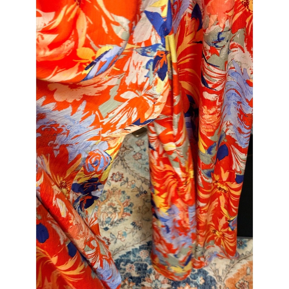 Vince Camuto Orange Tropical Floral Halter Wide Leg Jumpsuit Resort Medium - Picture 3 of 5